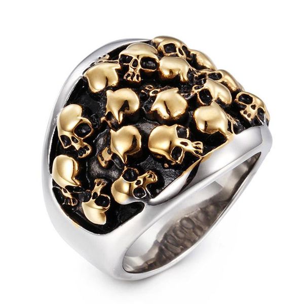 

fashion retro luxury jewelry golden skull cocktail ring couple engagement ring, punk style cluster rings, Golden;silver