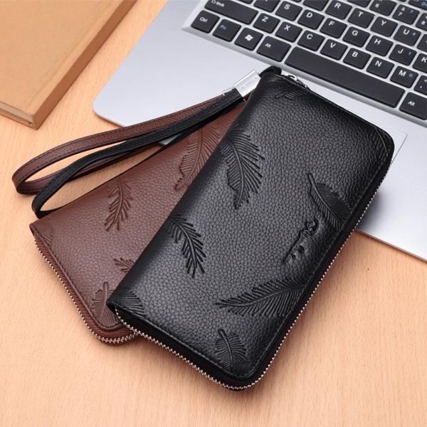 

wallets bison denim business casual fashion cowhide long wallet male zipper clutch bag genuine men's phone holder coin purse, Red;black