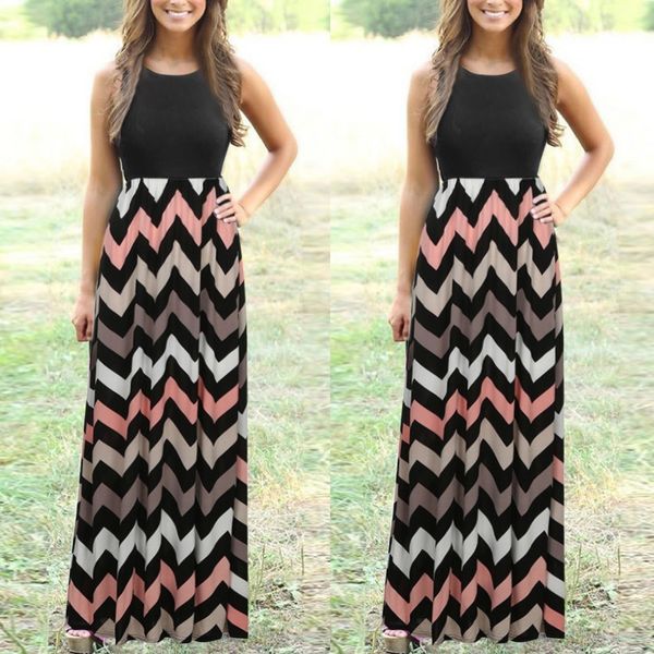 

boutique dress wave print women's long skirt sleeveless fashion, Black;gray