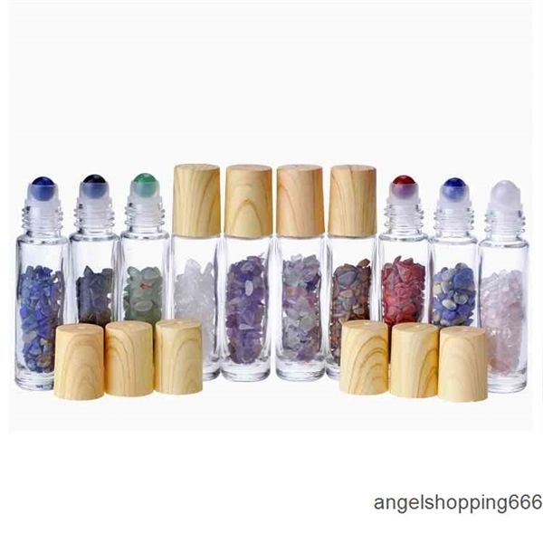 

essential oil diffuser 10ml clear glass roll on perfume bottles with crushed natural crystal quartz stonecrystal roller ball woq