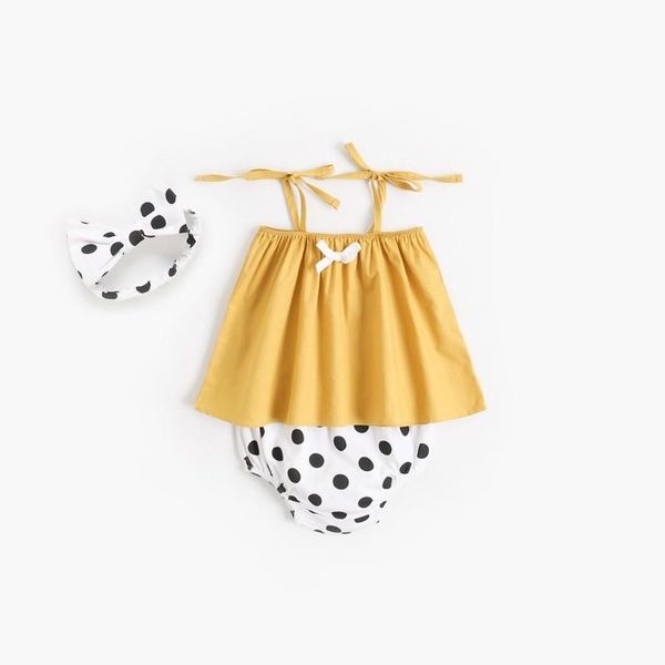 

baby clothes summer suit pure cotton girl sets cute children's clothing toddler wave dot korean 3pcs child set, White