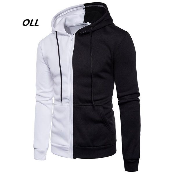 

men hoodies autumn patchwork cardigan sweatshirts hoody casual tracksuit fashion zipper sportswear simple hoodie streetwear men's &, Black