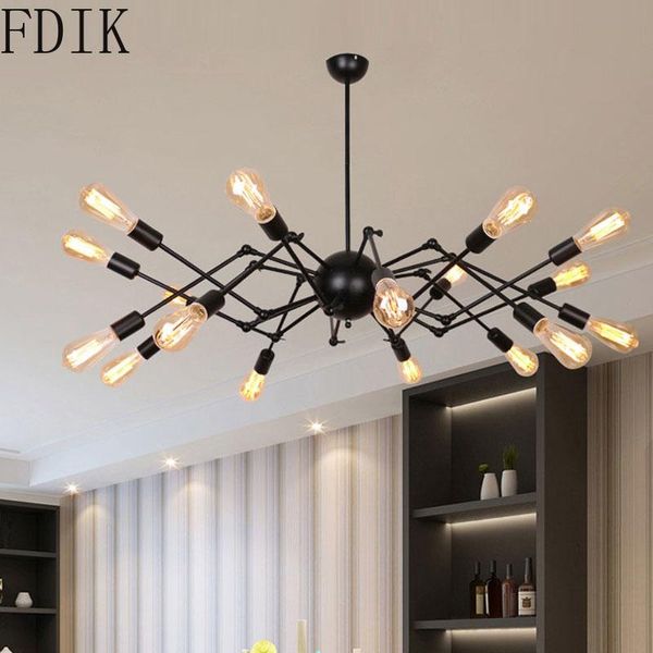 Lâmpada de suspensão do metal industrial da aranha do vintage dos candelabros para El Store Indoor Retro Loft Decor Lighting Black / Gold Led Lights