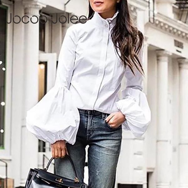 

women puff sleeve turtleneck long slim blouses and fashion high street quality elegant shirt plus size 210428, White