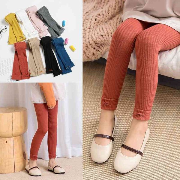 

girls autumn winter leggings tights bow kids knitted stockings skinny slim pants warm baby solid candy color tight pantyhose ljja3047, Black;white