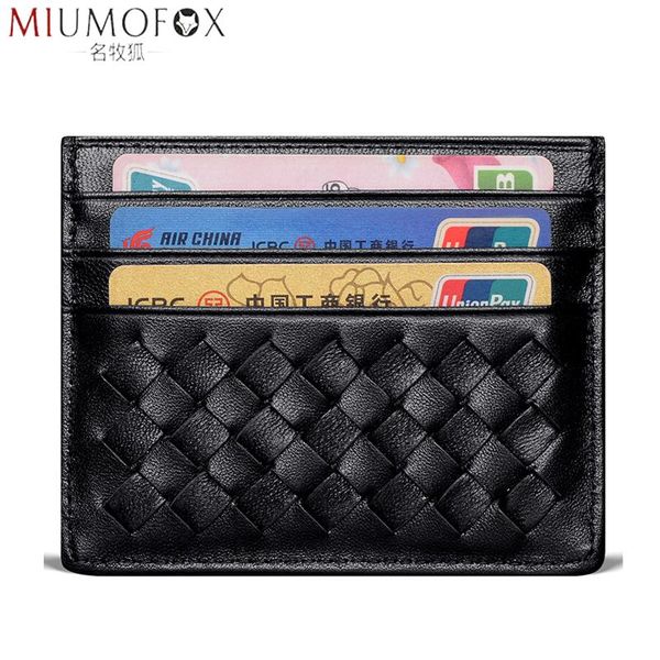 

card holders slim genuine leather wallet men & id compact weave mini purse cash women holder sleeve sheepskin, Brown;gray