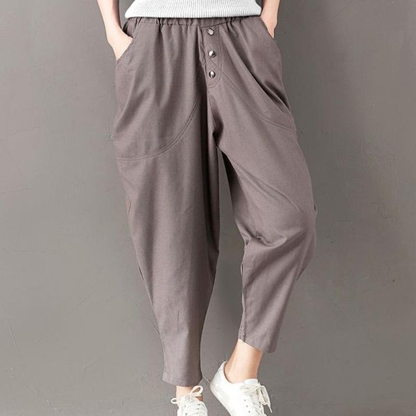 

women's pants & capris women warm cotton linen pockets harem elastic loose trousers baggy pantalon female, Black;white