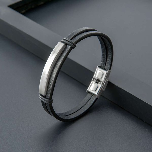 

,bracelet simple and creative titanium steel men's leather bracelet double skin student hand ornament, Golden;silver
