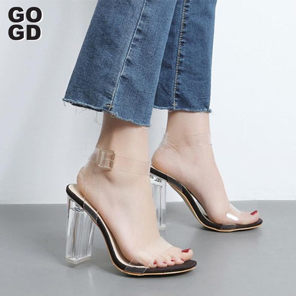 

sandals [gogd]2021 summer fashion thick with high pvc transparent film big yards for women's shoes in europe and america, Black