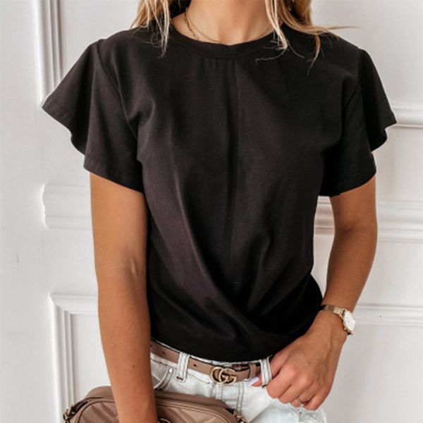 

women's t-shirt summer 100% cotton tshirts butterfly short sleeve sweet white ruffle t shirt lady fashion casual shirts female