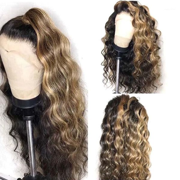 

hairmoda deep wave transparent lace frontal wigs 1b/27 blonde front human hair brazilian remy hair1, Black;brown