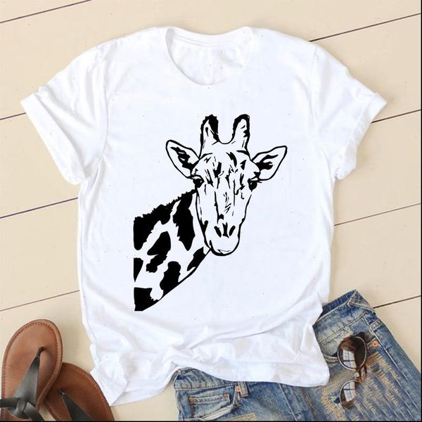 

giraffe print womens t shirt white women shirts summer harajuku cute animal pattern female casual short