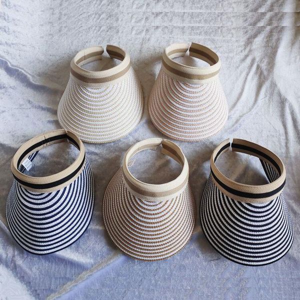 

stingy brim hats women's strip casual lined sun visor caps outdoor beach hat ess for ridding and cycling, Blue;gray