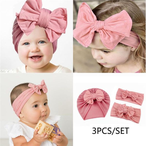 

3pcs/set baby muslin turban hat elastic headband mommy daughter bow knot caps parent-child hair infant accessories, Slivery;white