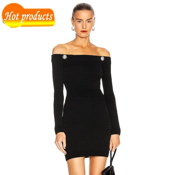 

two piece dress you all charter fancy button design off the shoulder slash neck sleeves celebrity party bandage mini dress er96, White