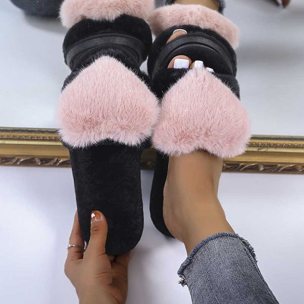 

2021 new slippers women plush home indoor winter warm artificial fur h0827, Black