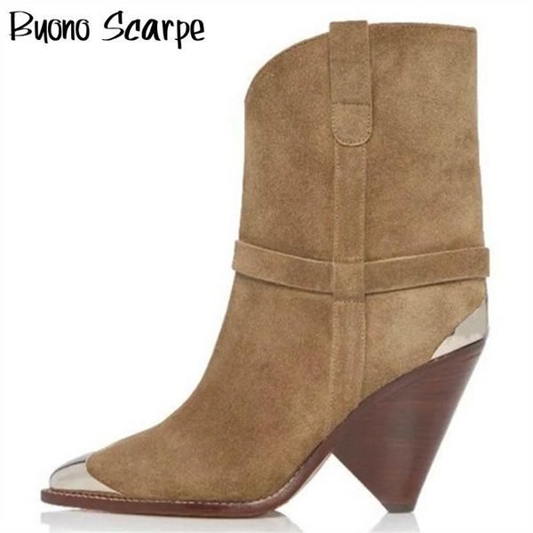 

metal toe high heel women boots genuine leather short ankle boots suede leather pointed toe heels shoes ladies matin boots 2020 926, Black
