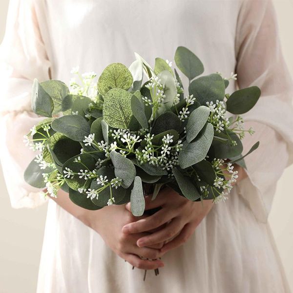 

green eucalyptus artificial flowers for wedding table decoration berry fruits plant branch jungle party plastic fake leaves decorative & wre