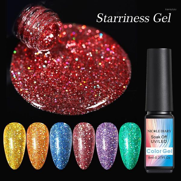 

diary 8ml sparkling glitter nail gel polish sequins soak off bling uv led varnish shinning1, Red;pink