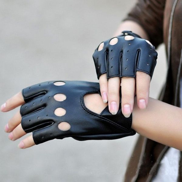 

five fingers gloves the stage performance women leather imitation hollow half finger thin section fingerless black, Blue;gray