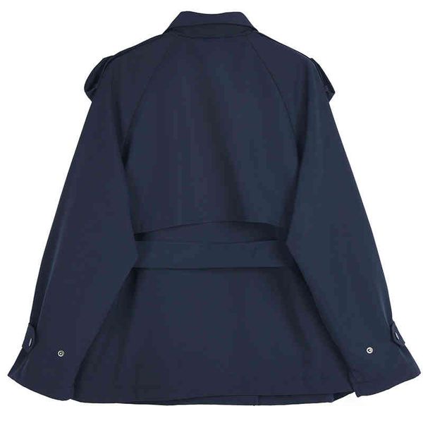 

women's trench coats [eam] women retro belt dark blue big size lapel long sleeve loose fit windbreaker fashion spring autumn 2022 1dd50, Tan;black