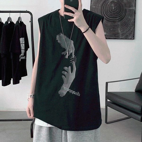 

men' tank summer print men ins loose vest 4 colors o-neck sleeveless workout clothing muscle tees thin waistcoat 45-110kg 2021, White;black