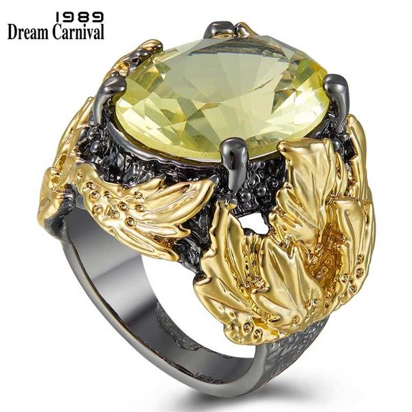 Dreamcarnival 1989 Big Powerful Chunky Ring Wedding Engagement Radiant Cut Zircon Black Gold Color Pick Gifts WA11750 211217