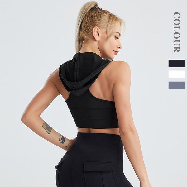 

yoga outfit mesh hooded crop for fitness women sportswear sleeveless shirts sport woman gym bra workout clothes