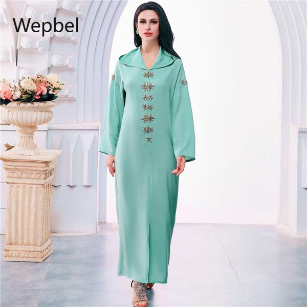 

ethnic clothing wepbel hooded robe abaya muslim middle east diamond decorations dress long sleeve plus size solid color islamic, Red