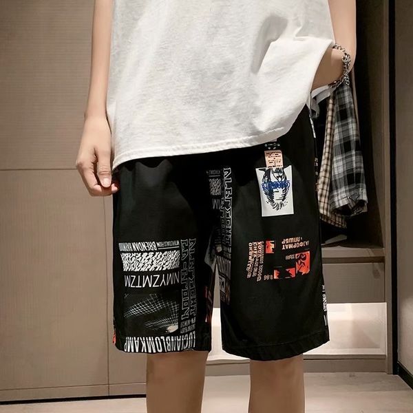 

sports shorts men's trend hip hop manyin hiphop wear with big beach underpants loose capris, White;black