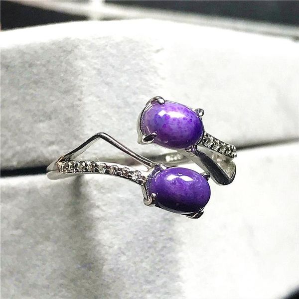 

cluster rings 6mm natural royal purple sugilite ring jewelry for woman man 925 silver anticancer stone beads crystal adjustable, Golden;silver