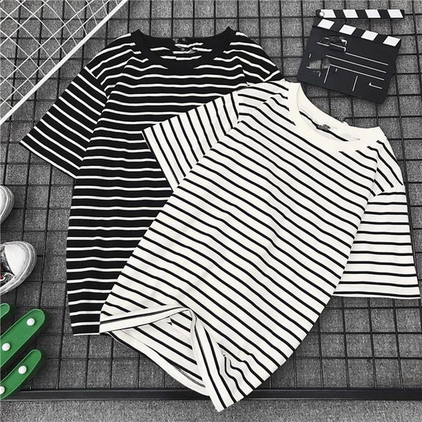 

women's t-shirt harajuku 2021 summer women t shirt casual loose short sleeve striped ladies fashion o neck basic tee female, White