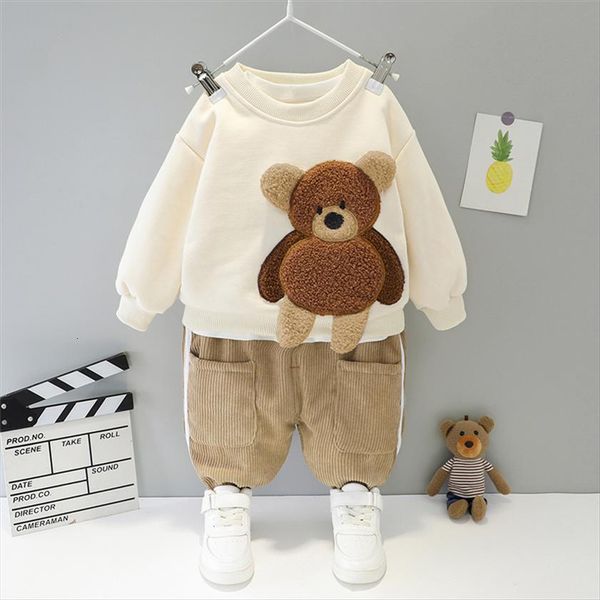 

winter toddler infant newborn clothes baby girls boys clothing sets cartoon bear children kids plush pants, White