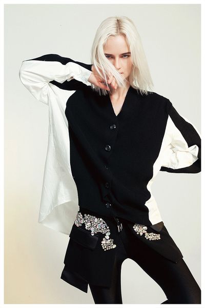 

pants Msxu elegant female mesh shreds Loose shirt casual blouse, White