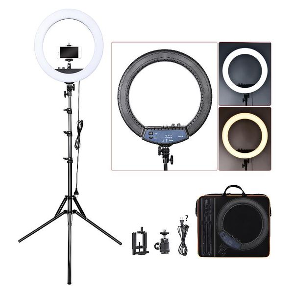 

flash heads fosoto rl-18ii led ring light 18 inch lamp 55w ringlight pography with tripod stand for phone makeup youtube tiktok