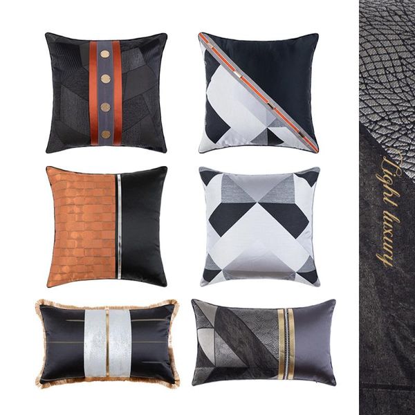 

cushion/decorative pillow luxury high precison jacquard case decorative gold black orange geometric pillowcase sofa lumbar cushion cover bac