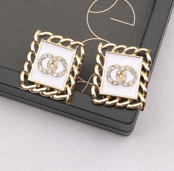 18K Altın Kaplama 925 Gümüş Lüks Marka Tasarımcıları Mektuplar Stud Geometrik Ünlü Kadınlar Yuvarlak Kristal Rhinestone İnci Küpe Düğün Partisi Jewerlry karışık