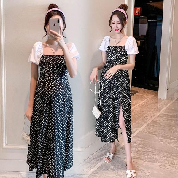 

arrive summer maternity dress woman elegant dot large size dresses pregnant clothing md-02940, White