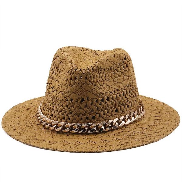 

summer hats wide brim khaki jazz caps women men casual classic band belt chain spring straw outdoor beach panama sun, Blue;gray