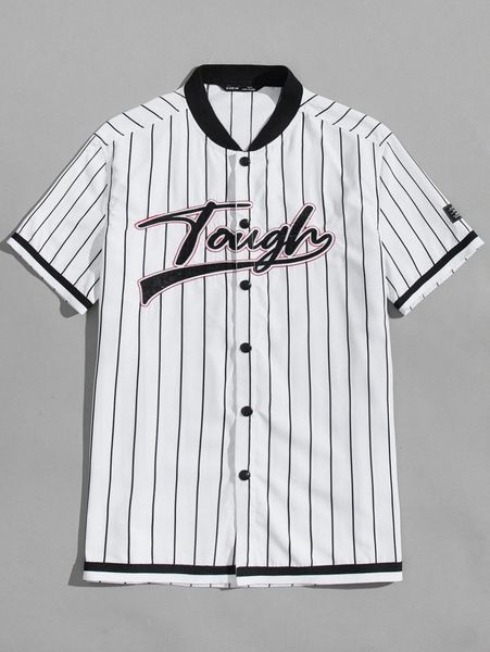 

men letter embroidered striped shirt i55a#, White;black