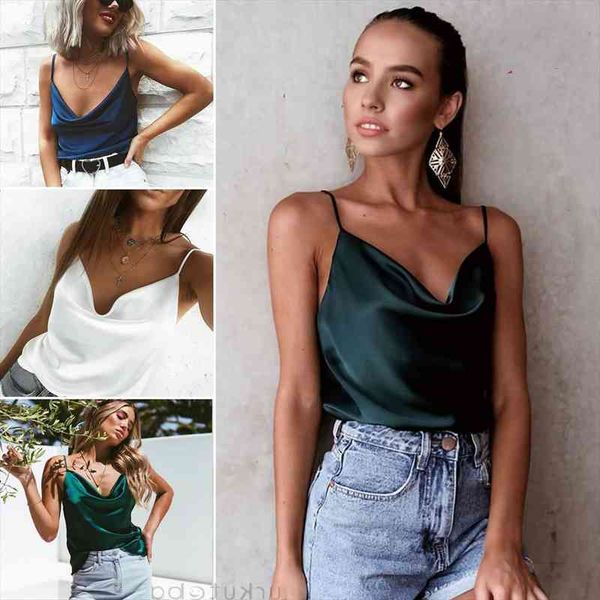 

womens u-neck chiffon solid backless short shirt female satin strap loose sleeveless tank top, White