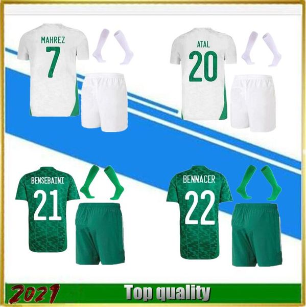 

2021 algerie maillot de football soccer jerseys fans player version 2 star home away mahrez bounedjah bouazza 21/22 algeria men shirt kids k, Black