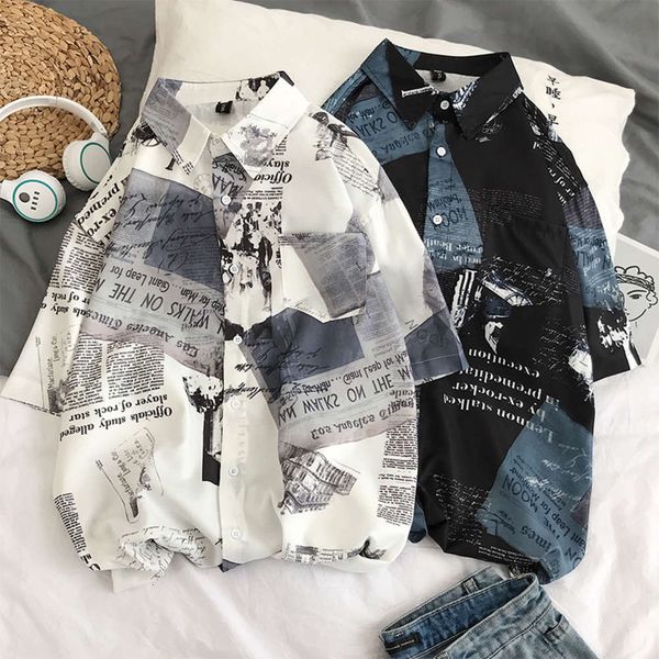 

men's casual shirts shirt summer men's short sleeve shirt chic half beach flower korean fashion lovers l8s8, White;black