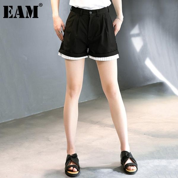 

women's shorts [eam] women black striped spliced casual wide leg high waist loose fit trousers fashion spring summer 2021 1dd9648, White;black