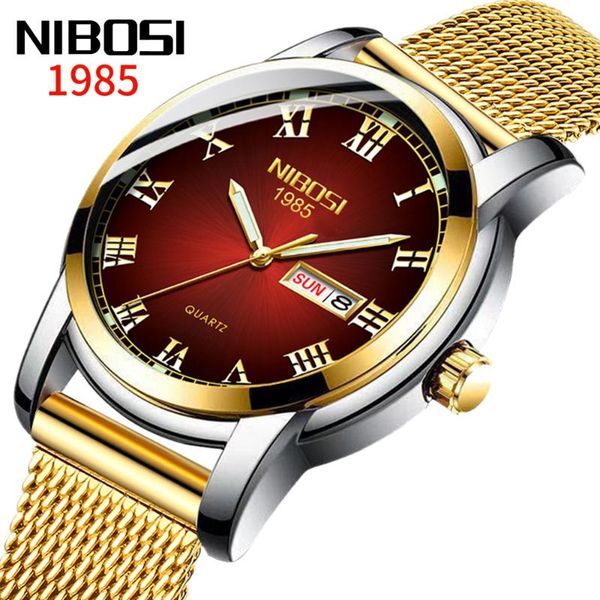 

wristwatches nibosi mens watches luxury business wristwatch for men auto calendar mesh strap quartz gift watch relogio masculino, Slivery;brown
