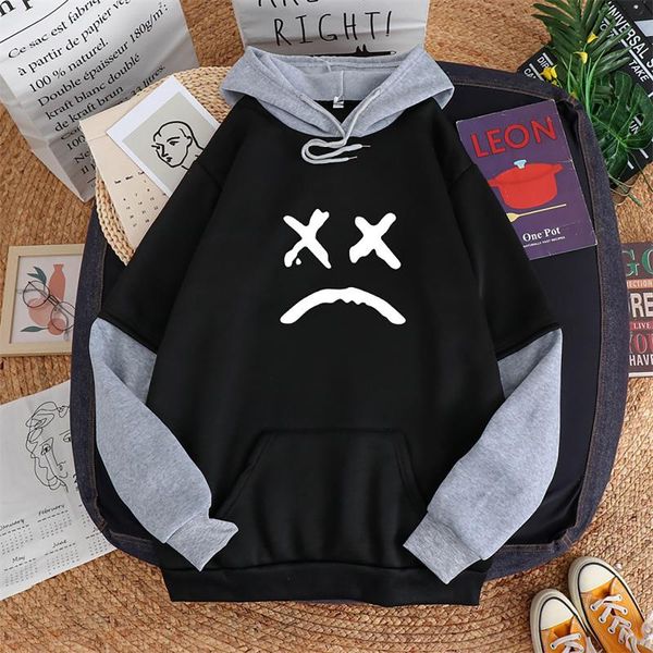 

women's hoodies & sweatshirts crying face print casual splicing hooded sweatshirt autumn long sleeve loose plus size women ropa mujer, Black