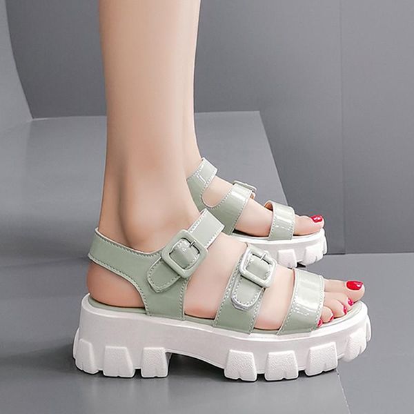 

sandals 2021 summer shoes woman flat platform women soft leather buckle casual open toe gladiator wedges, Black