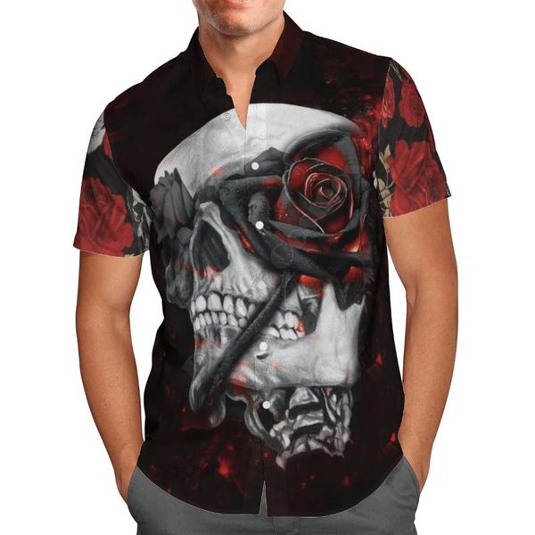 

men's casual shirts hawaii shirt beach summer skull rose and gift for lover halloween printed 3d tee hip hop 03, White;black