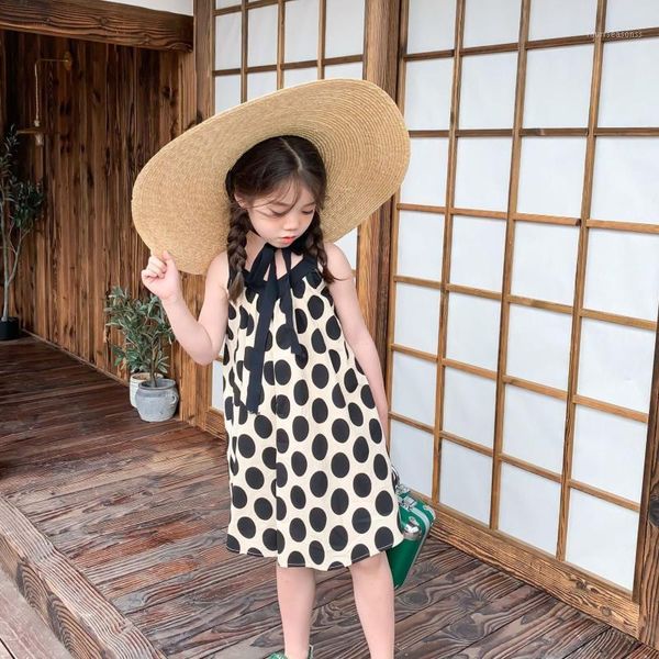 

girl's dresses 2021 summer arrival girls fashion dot and striped dress kids beach girl1, Red;yellow