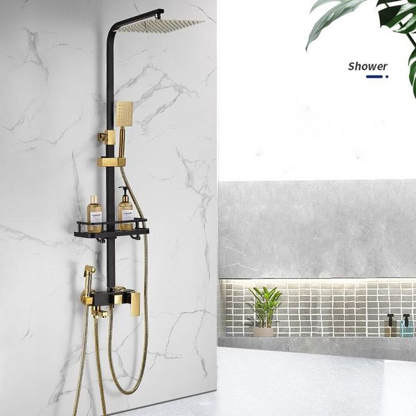 

pressurized rain shower head bathroom full copper faucet golden black set sets